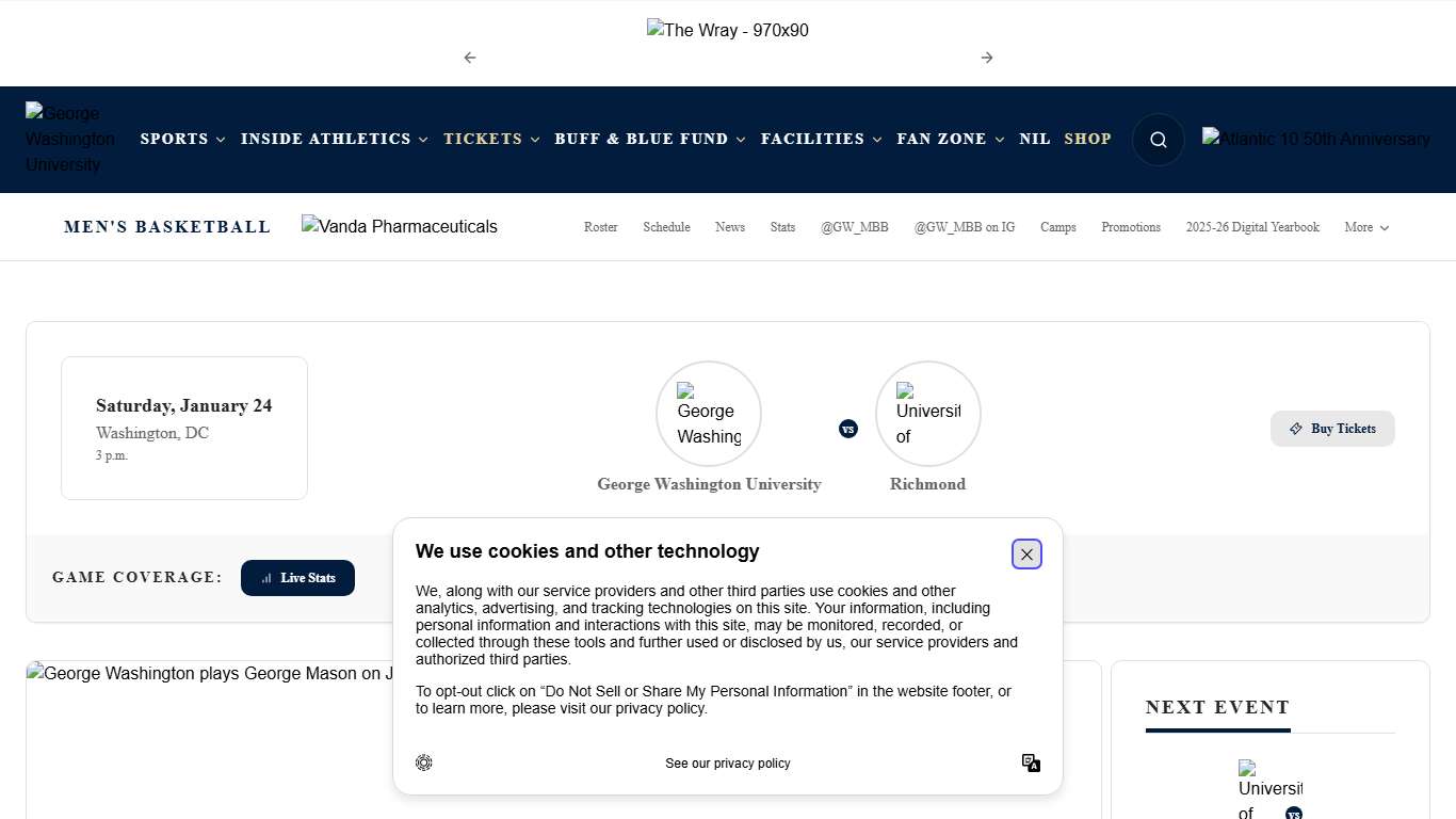 Men's Basketball Welcomes Richmond for Whiteout Saturday - George Washington University Athletics